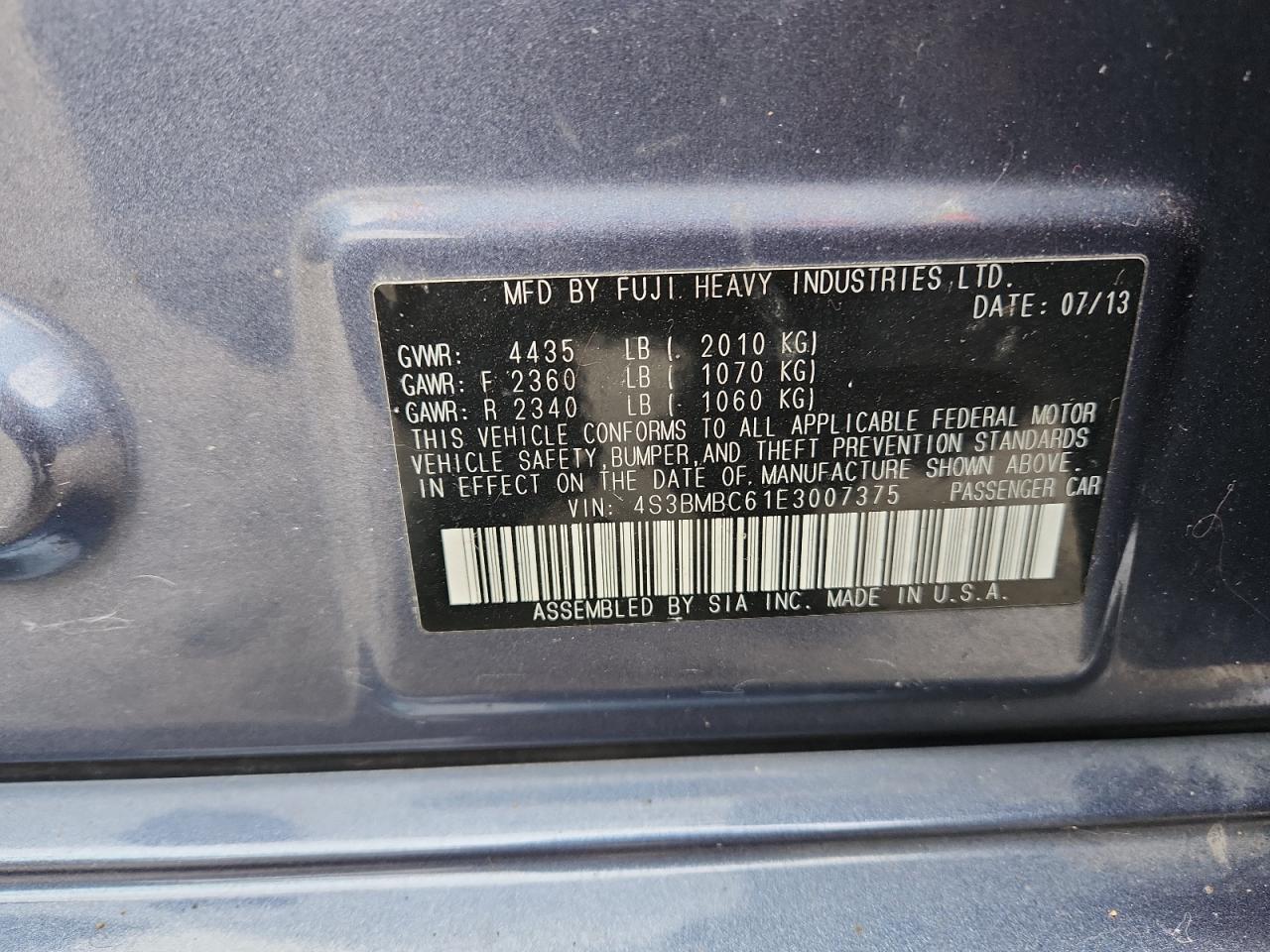 2014 Subaru Legacy 2.5I Premium VIN: 4S3BMBC61E3007375 Lot: 93197625