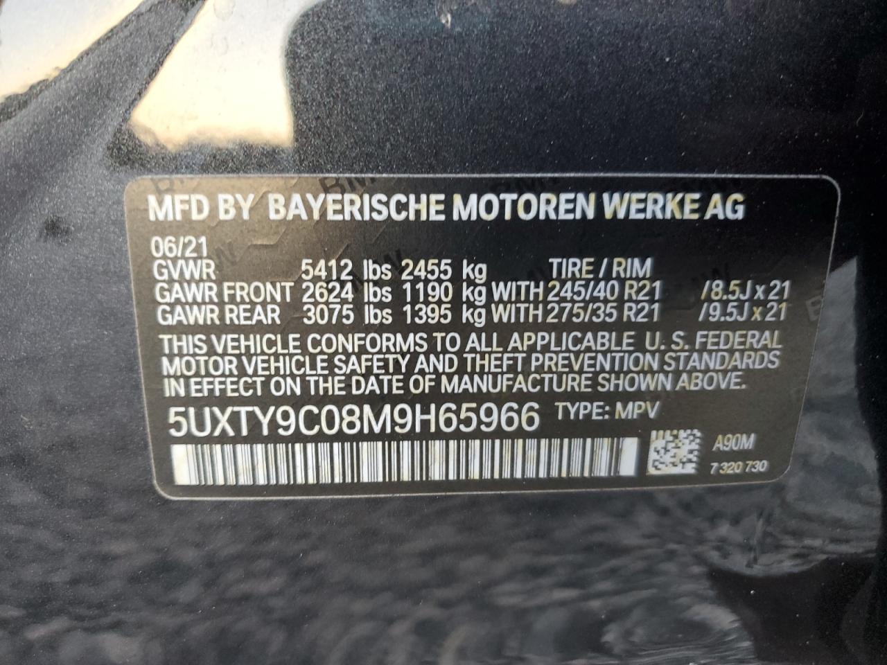 2021 BMW X3 xDrivem40I VIN: 5UXTY9C08M9H65966 Lot: 92947025