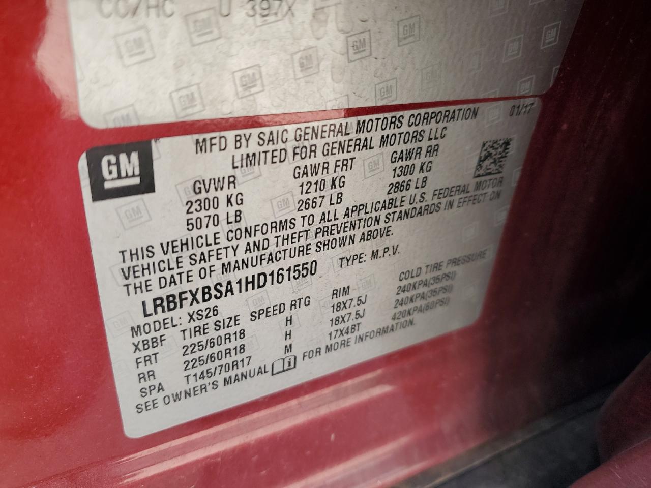 2017 Buick Envision Essence VIN: LRBFXBSA1HD161550 Lot: 91927185