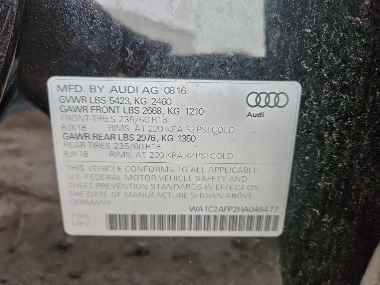 2017 Audi Q5 Premium VIN: WA1C2AFP2HA046477 Lot: 93985735