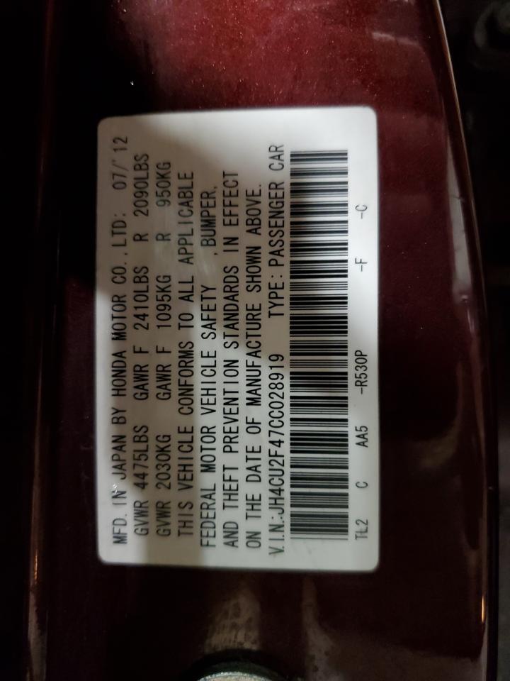 2012 Acura Tsx VIN: JH4CU2F47CC028919 Lot: 92686325