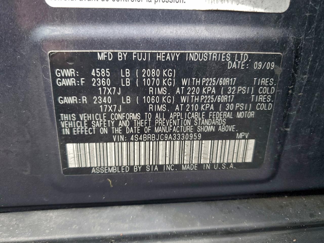 2010 Subaru Outback 2.5I Limited VIN: 4S4BRBJC9A3330959 Lot: 93194995