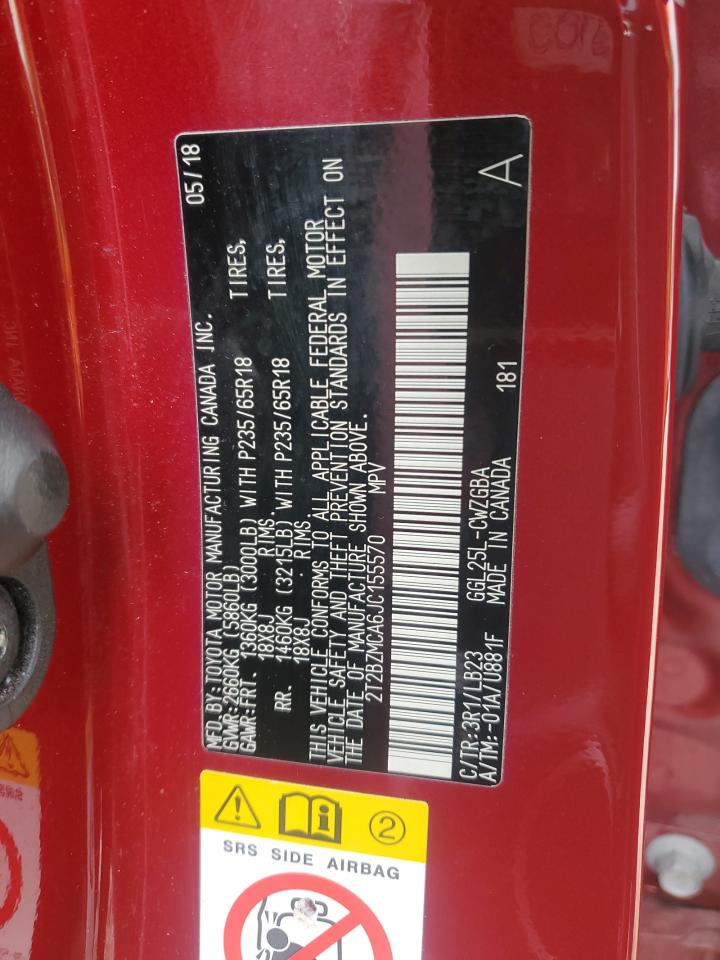 2018 Lexus Rx 350 Base VIN: 2T2BZMCA6JC155570 Lot: 92236145