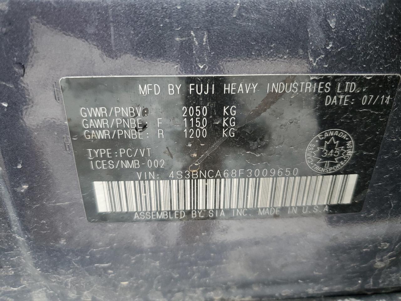 2015 Subaru Legacy 2.5I VIN: 4S3BNCA68F3009650 Lot: 91380885