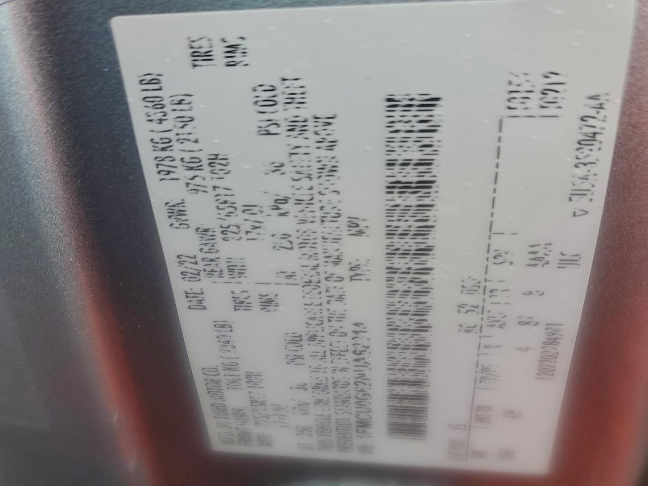 2022 Ford Escape Se VIN: 1FMCU0G62NUA62314 Lot: 93943265