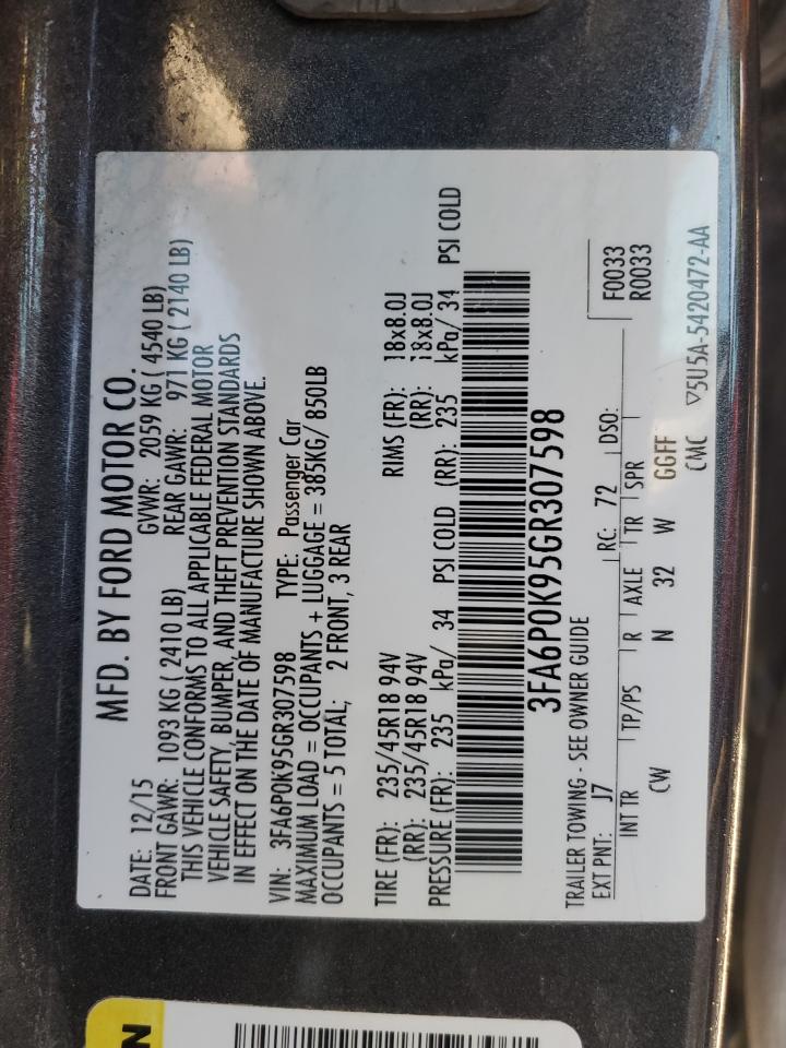 2016 Ford Fusion Titanium VIN: 3FA6P0K95GR307598 Lot: 92351315