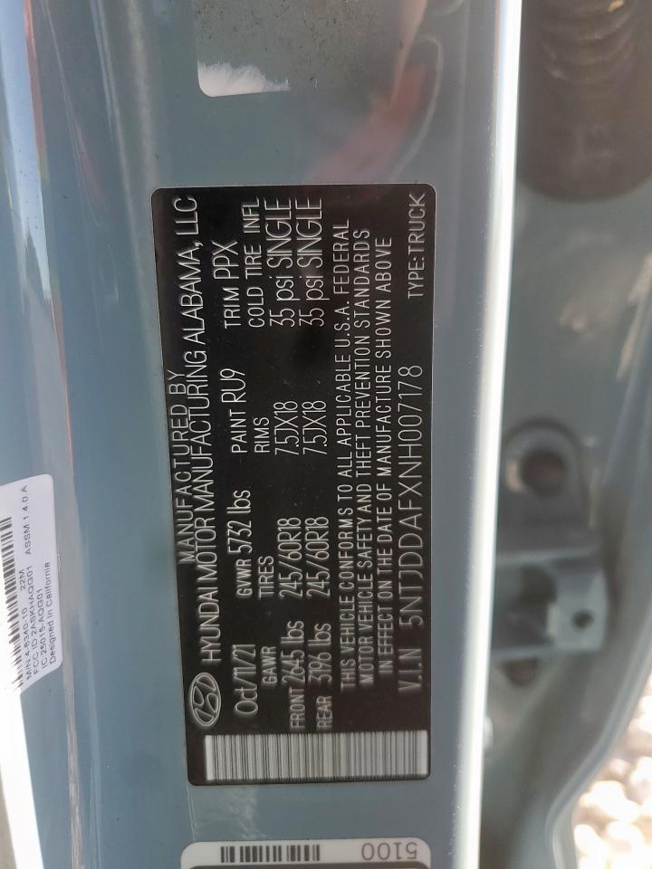 2022 Hyundai Santa Cruz Sel Premium VIN: 5NTJDDAFXNH007178 Lot: 91885065