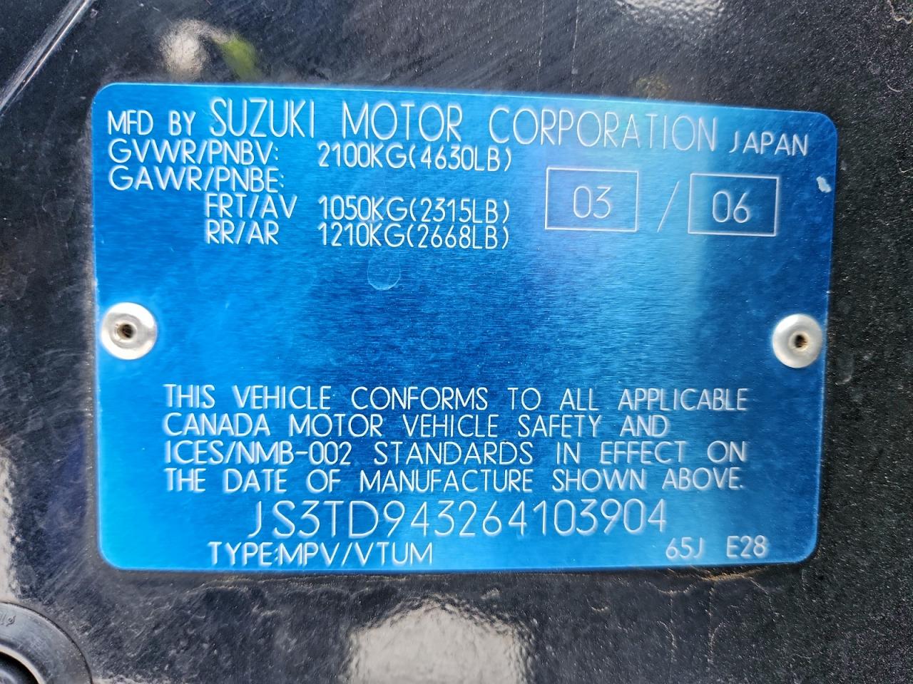 2006 Suzuki Grand Vitara Premium VIN: JS3TD943264103904 Lot: 94799875