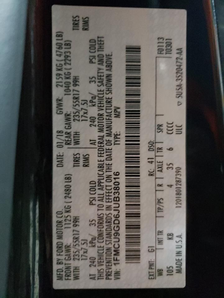 2018 Ford Escape Se VIN: 1FMCU9GD6JUB38016 Lot: 91470445