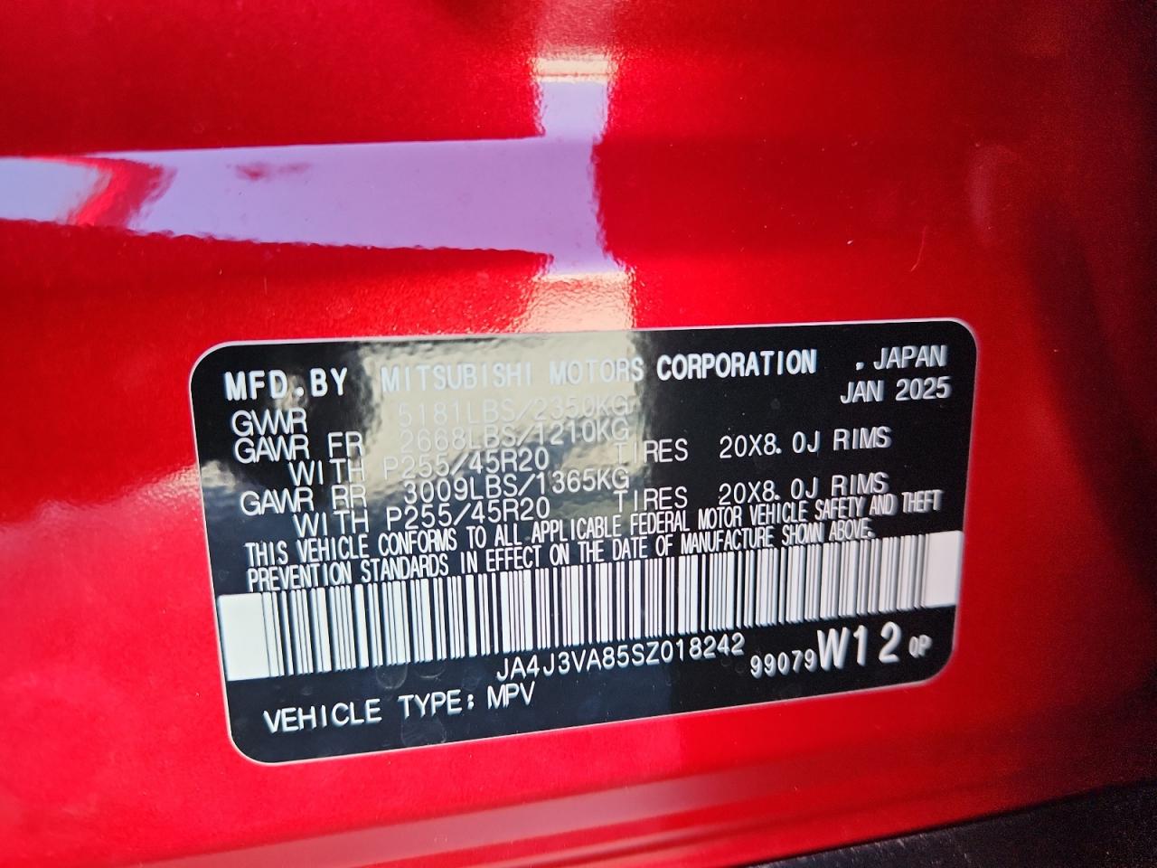 2025 Mitsubishi Outlander Se VIN: JA4J3VA85SZ018242 Lot: 92138645