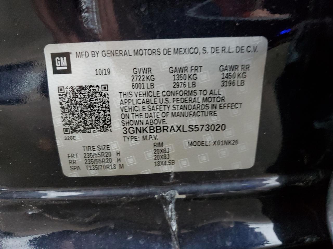 2020 Chevrolet Blazer 1Lt VIN: 3GNKBBRAXLS573020 Lot: 93287295