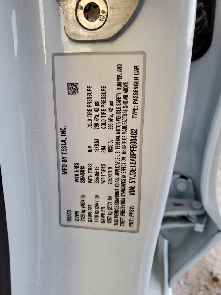 2023 Tesla Model 3 VIN: 5YJ3E1EA8PF590482 Lot: 89902585