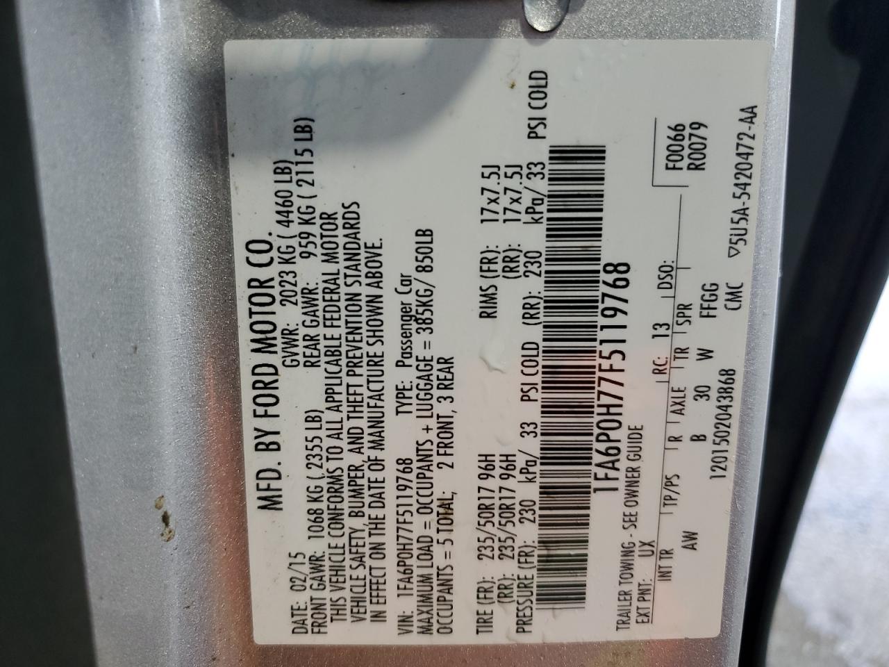 2015 Ford Fusion Se VIN: 1FA6P0H77F5119768 Lot: 91466275