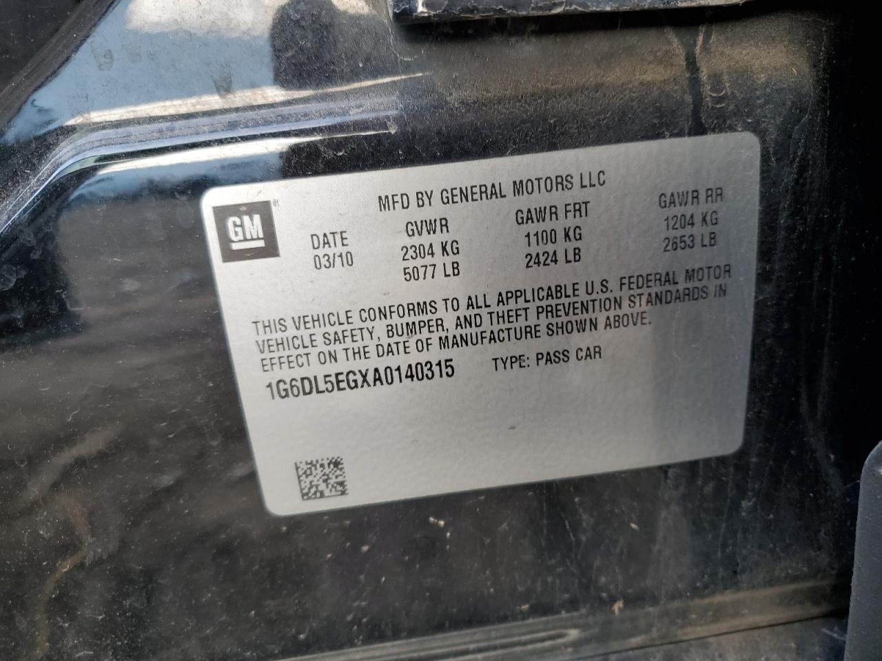 2010 Cadillac Cts Performance Collection VIN: 1G6DL5EGXA0140315 Lot: 93438225