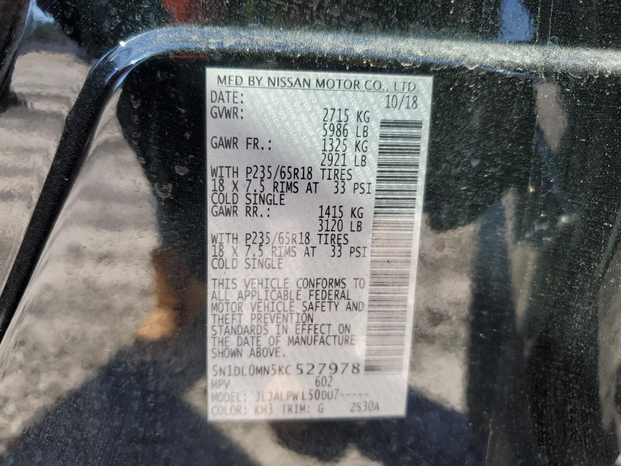 2019 Infi Qx60 Luxe Pure VIN: 5N1DL0MN5KC527978 Lot: 91778965