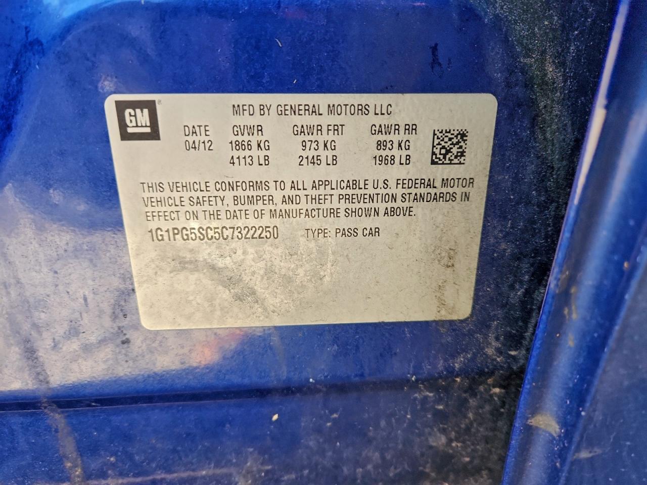 2012 Chevrolet Cruze Lt VIN: 1G1PG5SC5C7322250 Lot: 93506665