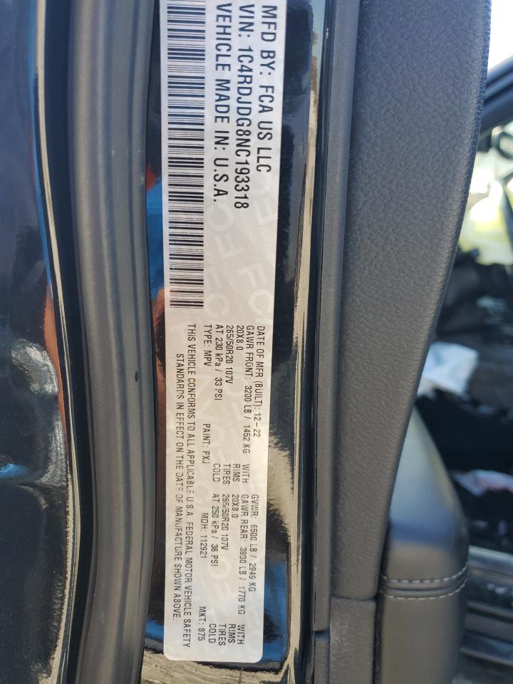 2022 Dodge Durango Gt VIN: 1C4RDJDG8NC193318 Lot: 91504305