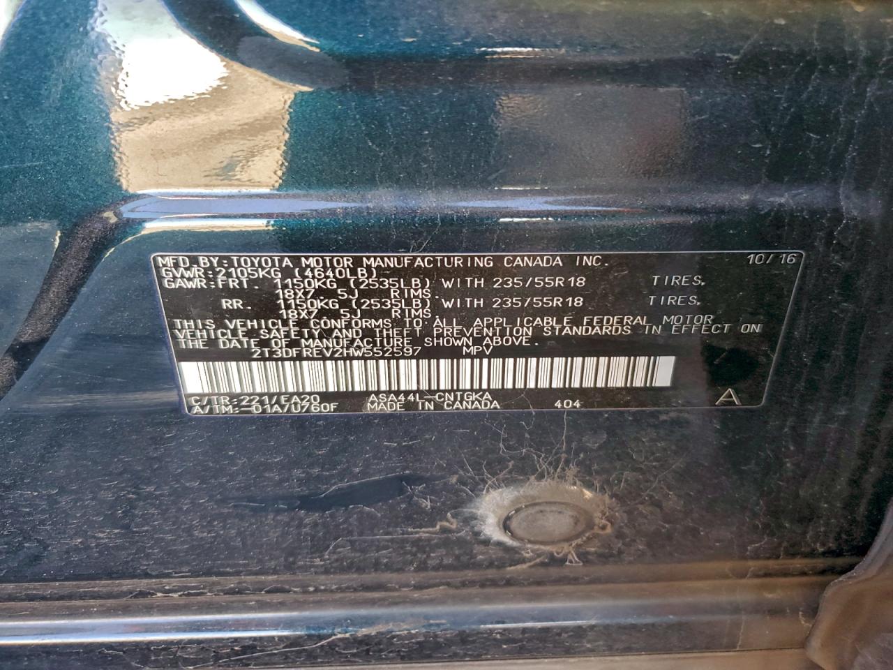 2017 Toyota Rav4 Limited VIN: 2T3DFREV2HW552597 Lot: 94296875