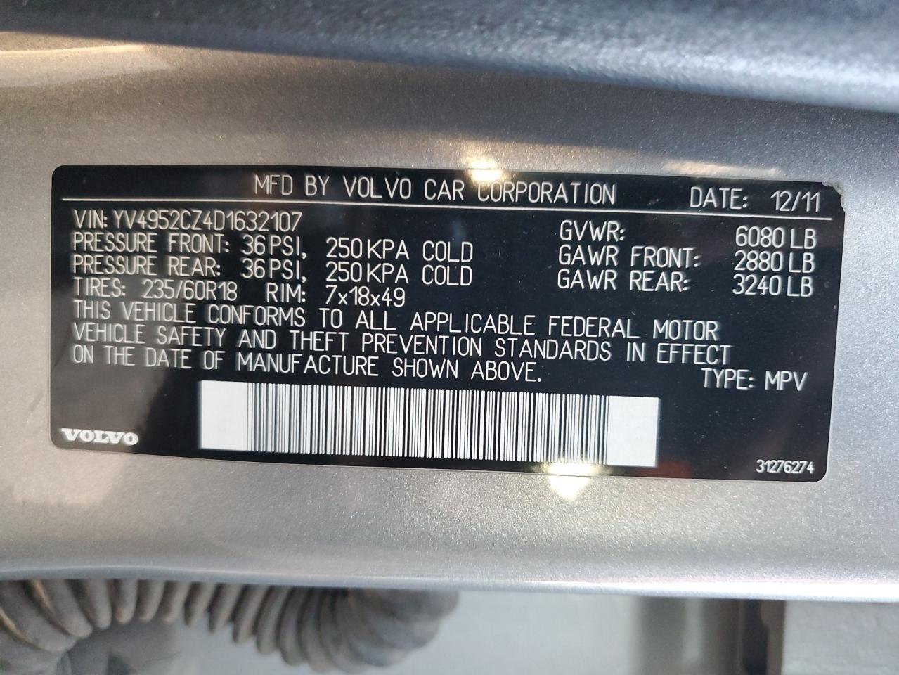 2013 Volvo Xc90 3.2 VIN: YV4952CZ4D1632107 Lot: 91814265