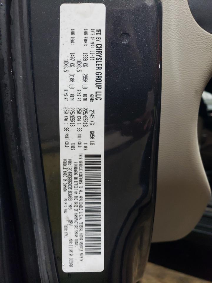 2012 Dodge Grand Caravan Se VIN: 2C4RDGBGXCR183089 Lot: 93001185