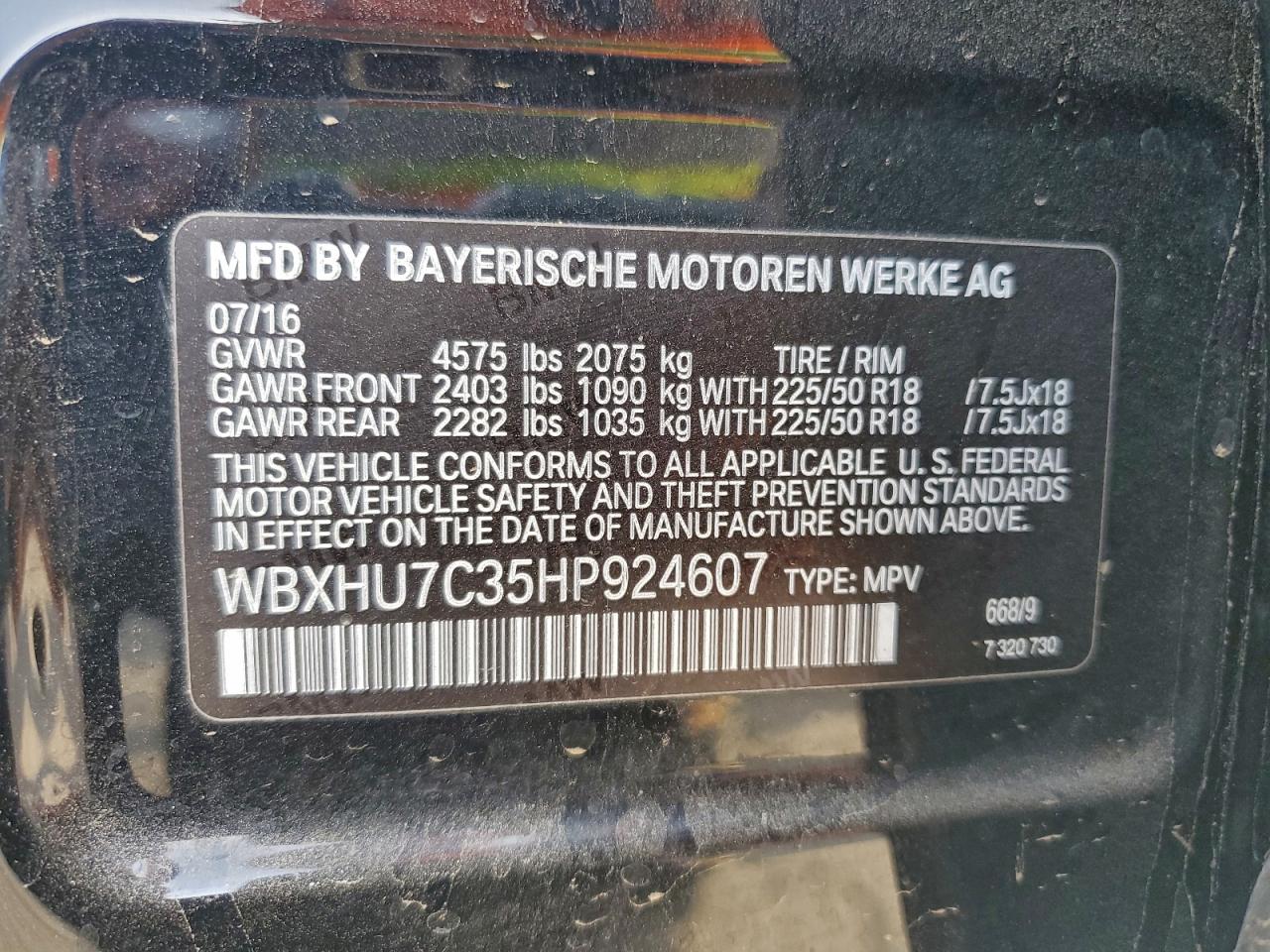 2017 BMW X1 Sdrive28I VIN: WBXHU7C35HP924607 Lot: 94376385