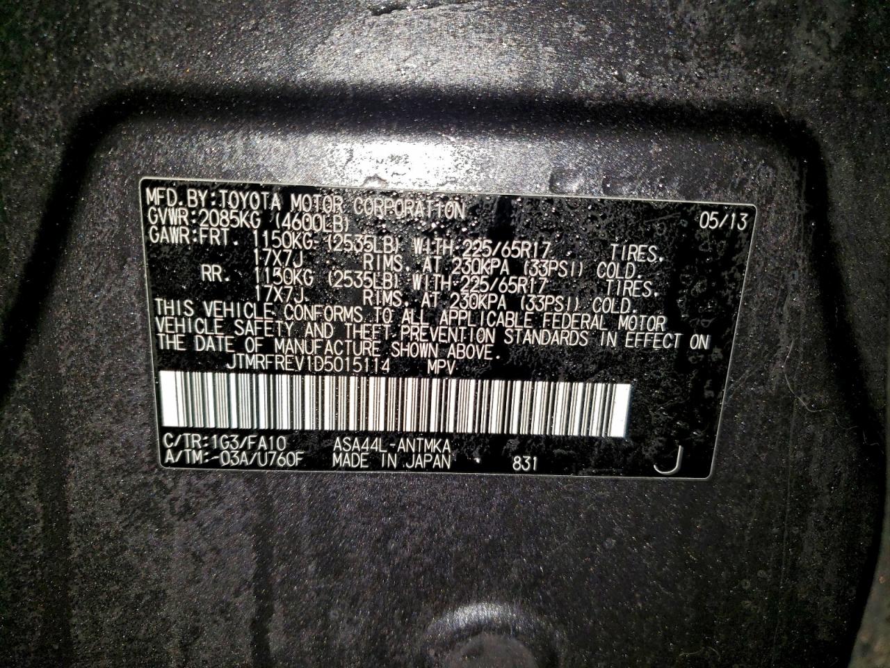 2013 Toyota Rav4 Xle VIN: JTMRFREV1D5015114 Lot: 93977535