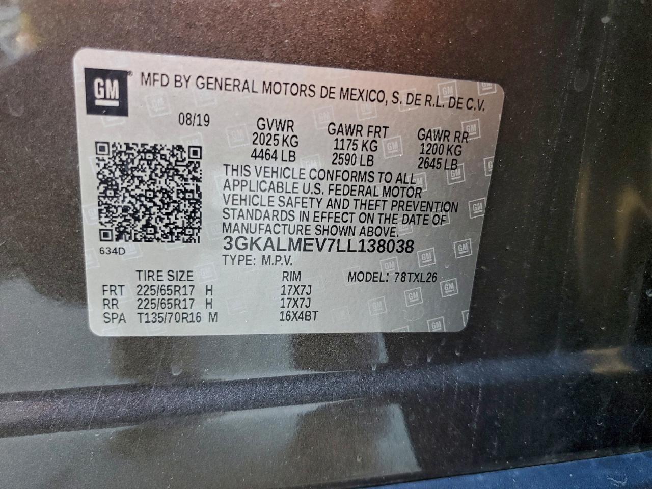 2020 GMC Terrain Sle VIN: 3GKALMEV7LL138038 Lot: 91229275