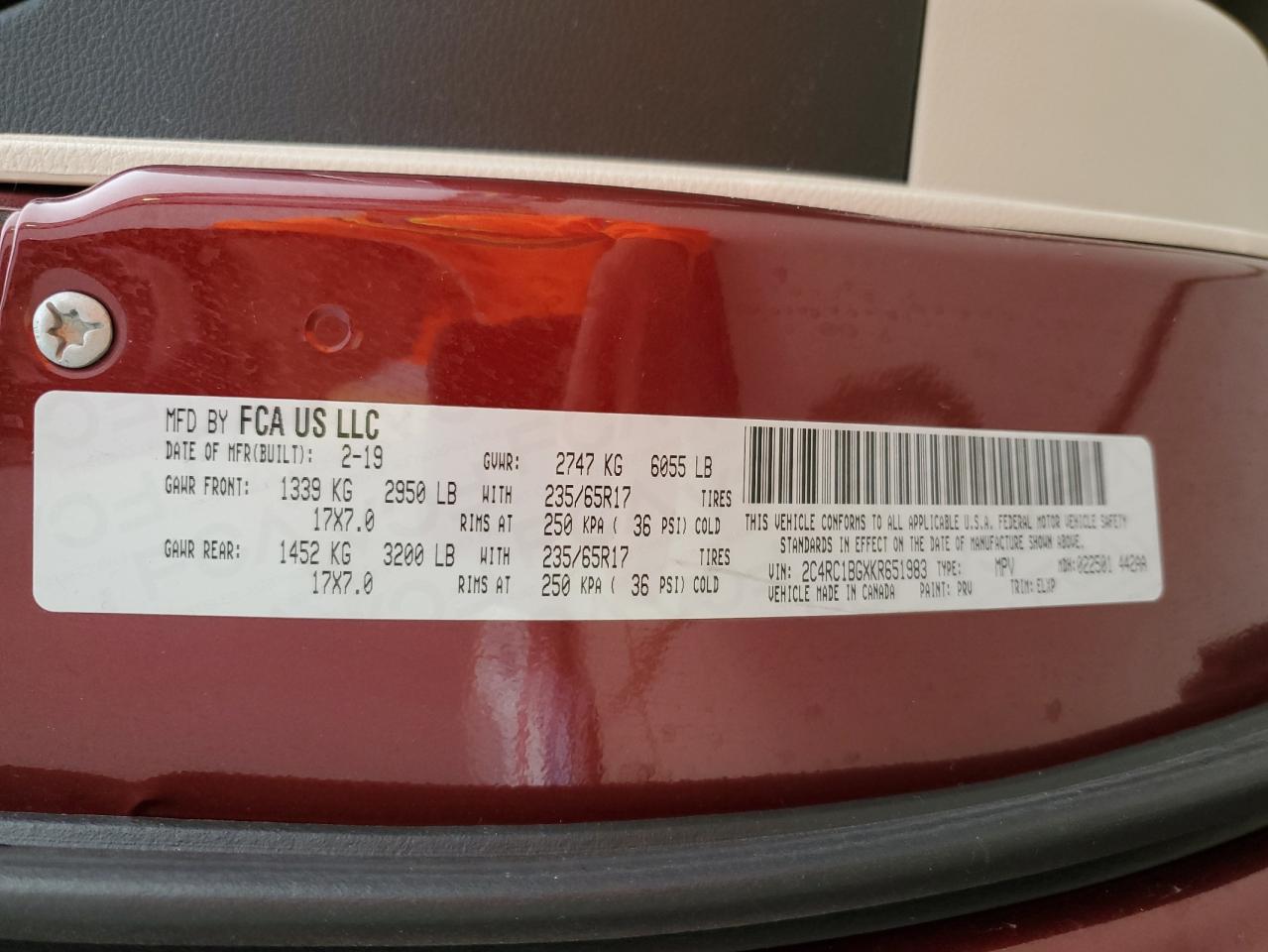 2019 Chrysler Pacifica Touring L VIN: 2C4RC1BGXKR651983 Lot: 93013985