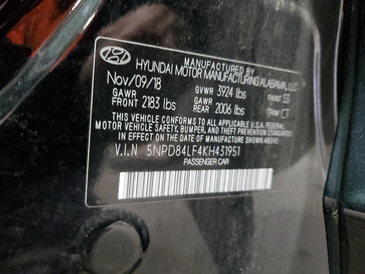 2019 Hyundai Elantra Sel VIN: 5NPD84LF4KH431951 Lot: 93469085