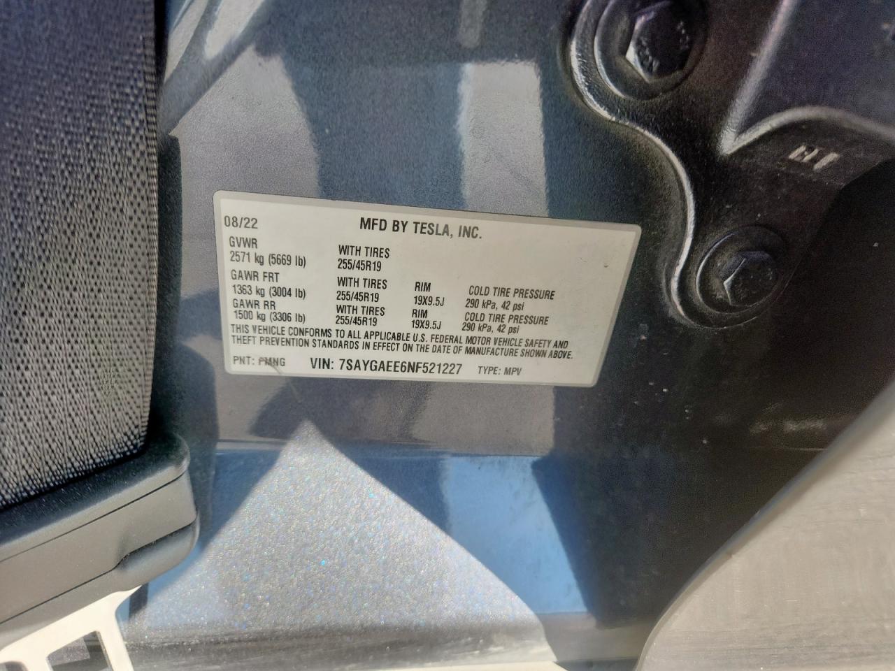 2022 Tesla Model Y VIN: 7SAYGAEE6NF521227 Lot: 92296355