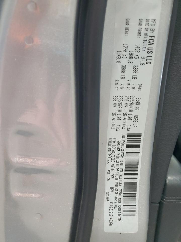 2020 Dodge Durango Sxt VIN: 1C4RDJAG2LC146545 Lot: 91974235