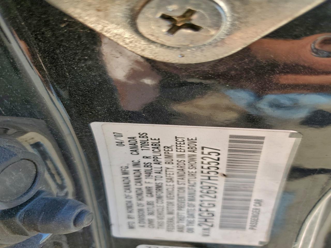 2007 Honda Civic Lx VIN: 2HGFG12697H555257 Lot: 94540605