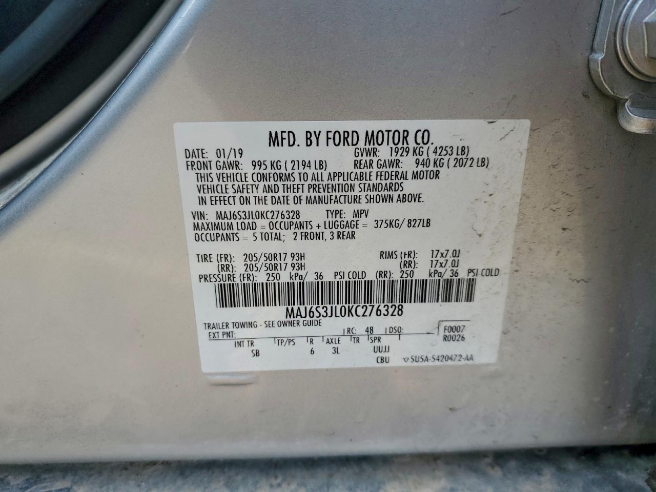 2019 Ford Ecosport Ses VIN: MAJ6S3JL0KC276328 Lot: 92747895