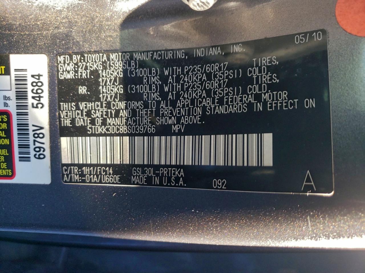 2011 Toyota Sienna Le VIN: 5TDKK3DC8BS039766 Lot: 94085155