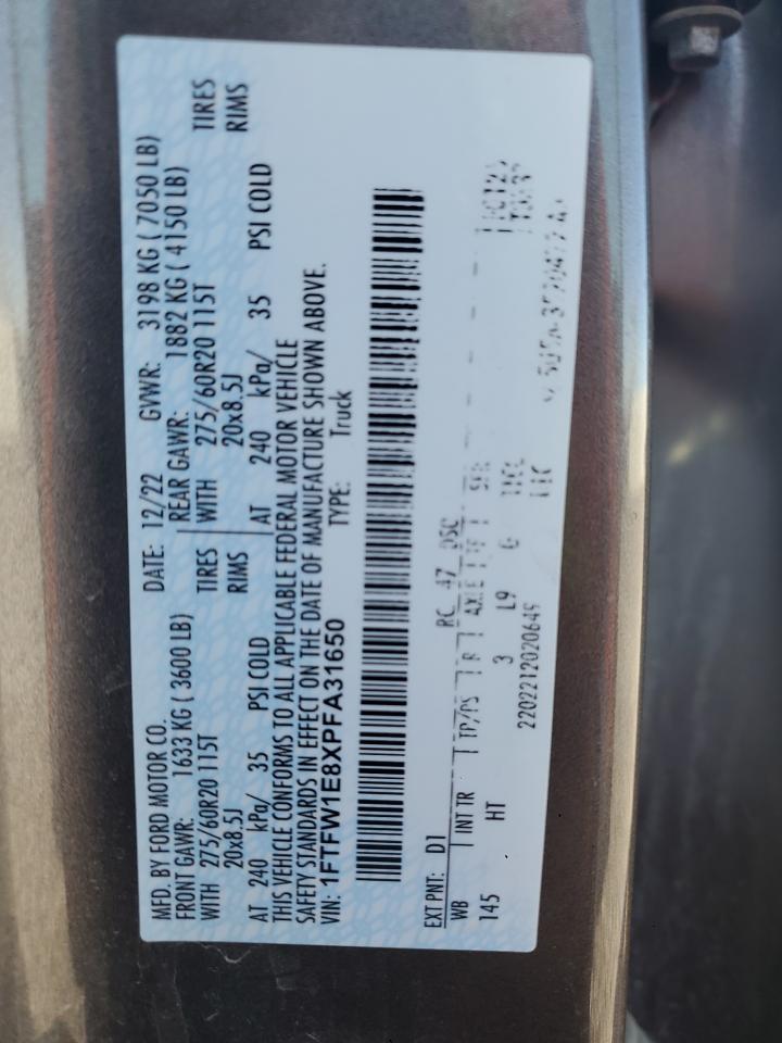 2023 Ford F150 Supercrew VIN: 1FTFW1E8XPFA31650 Lot: 90978445