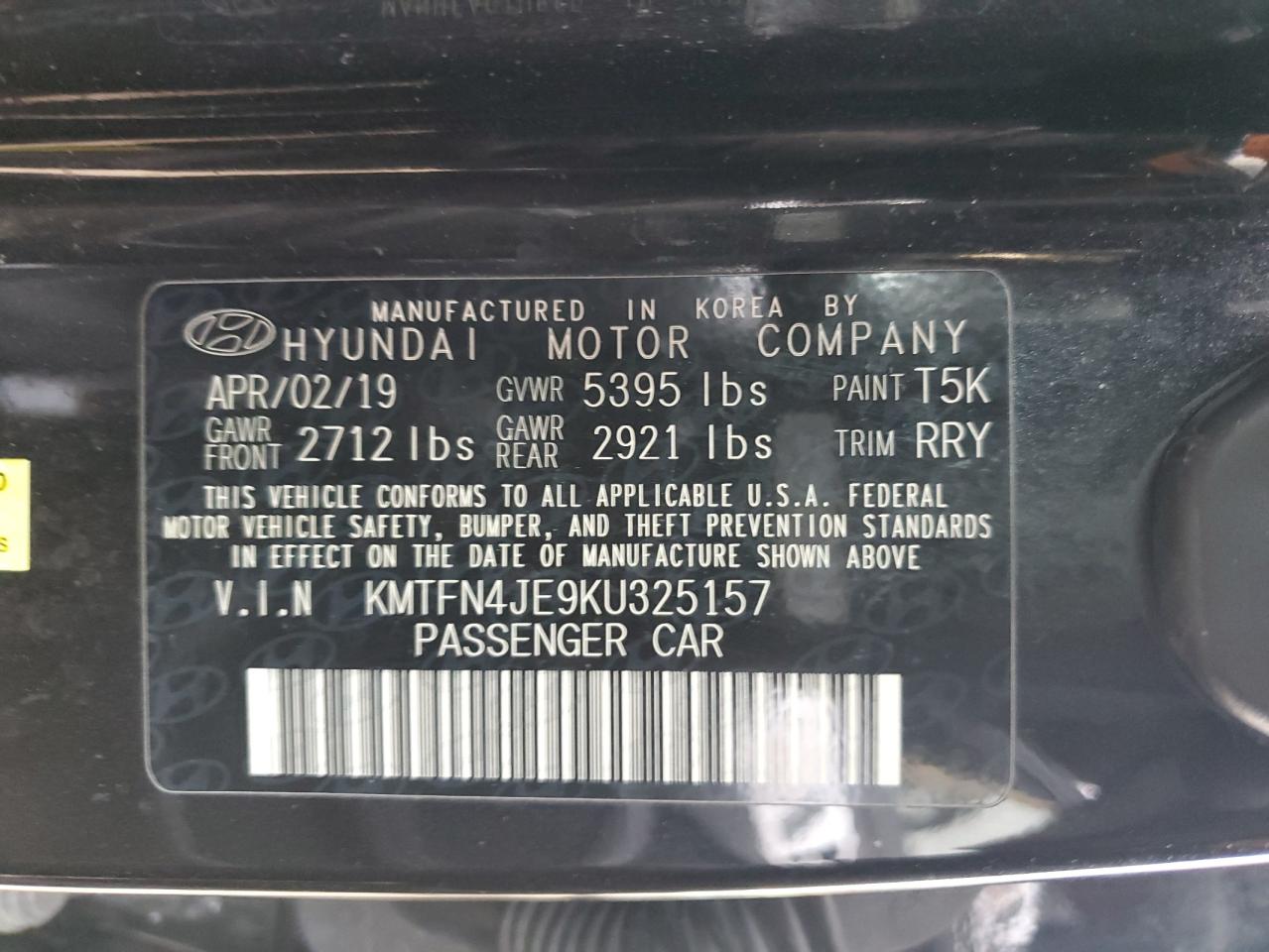 2019 Genesis G80 Base VIN: KMTFN4JE9KU325157 Lot: 92326995