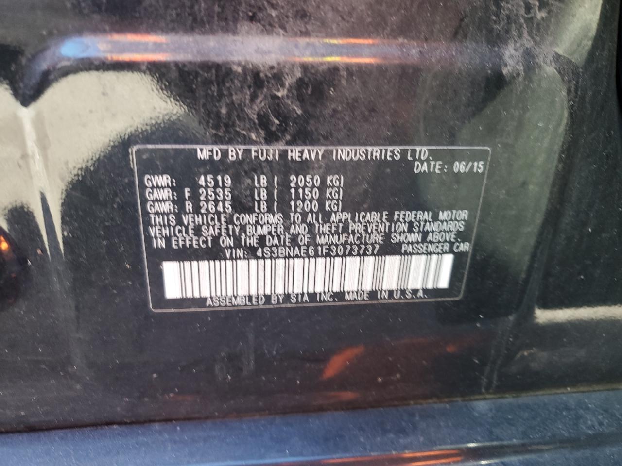 2015 Subaru Legacy 2.5I Premium VIN: 4S3BNAE61F3073737 Lot: 89902495