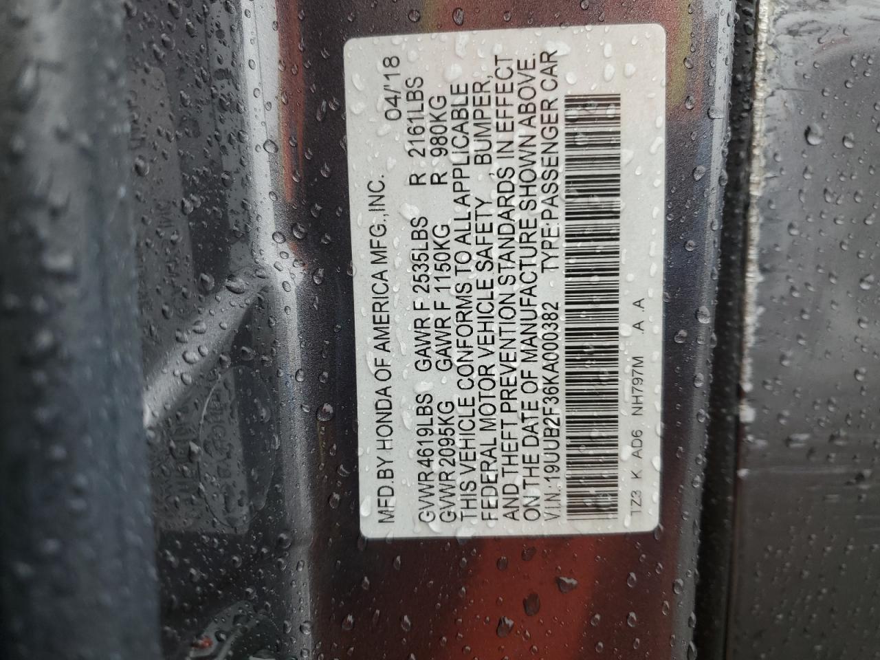 2019 Acura Tlx VIN: 19UUB2F36KA000382 Lot: 92424095