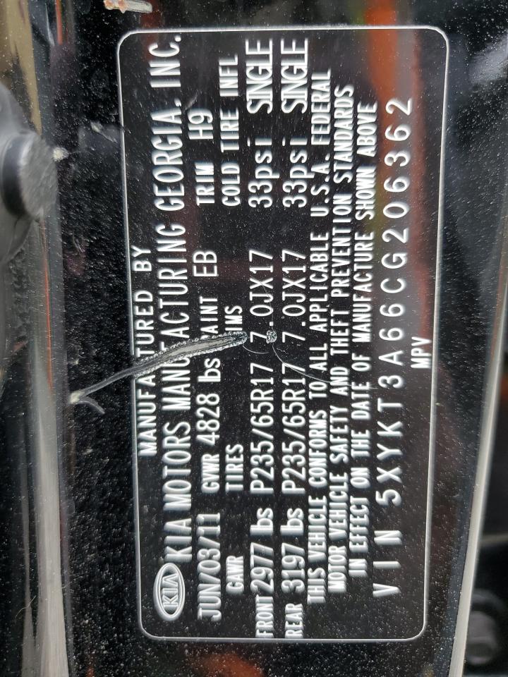 2012 Kia Sorento Base VIN: 5XYKT3A66CG206362 Lot: 91200815