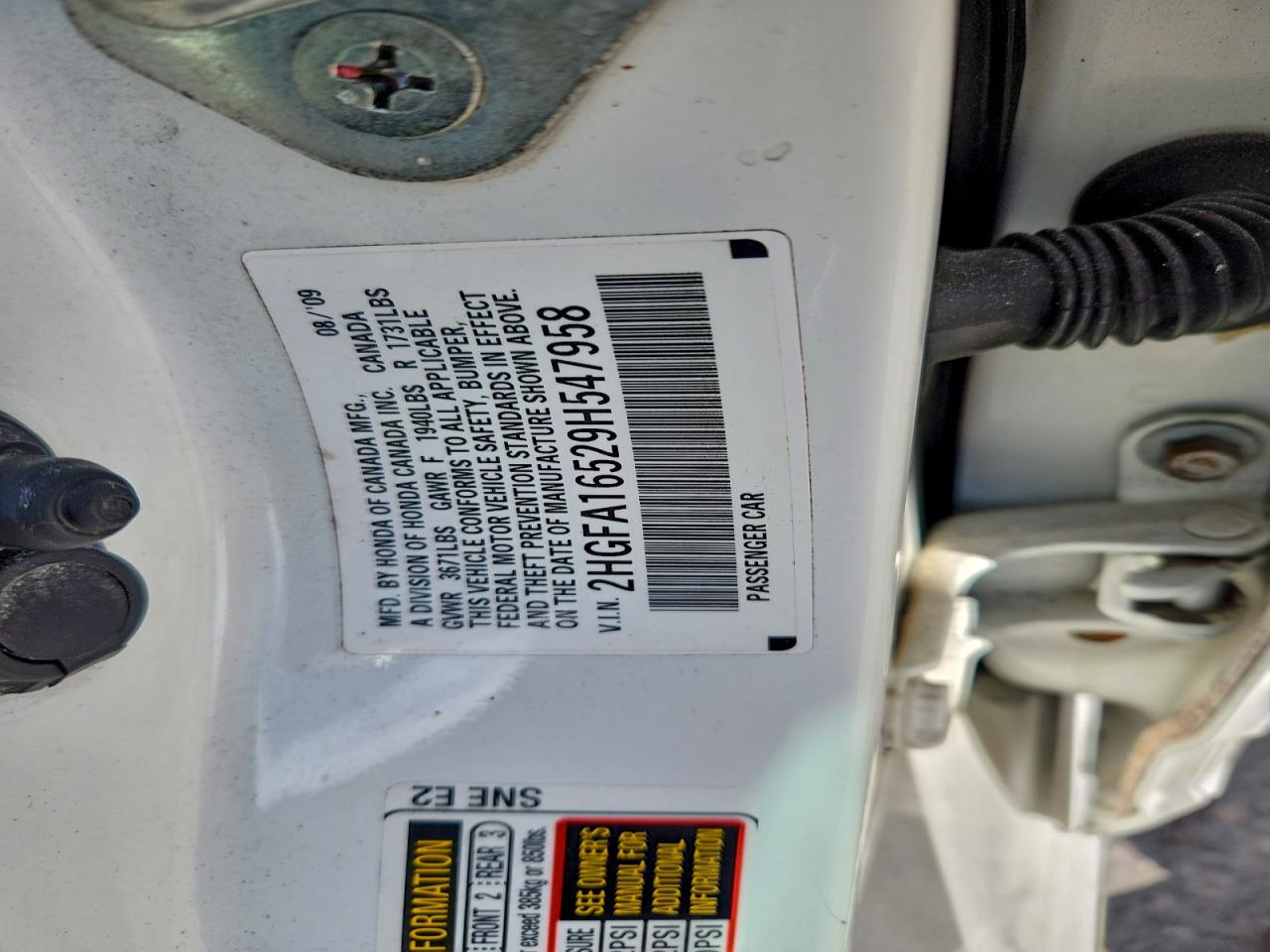 2009 Honda Civic Lx VIN: 2HGFA16529H547958 Lot: 93678275