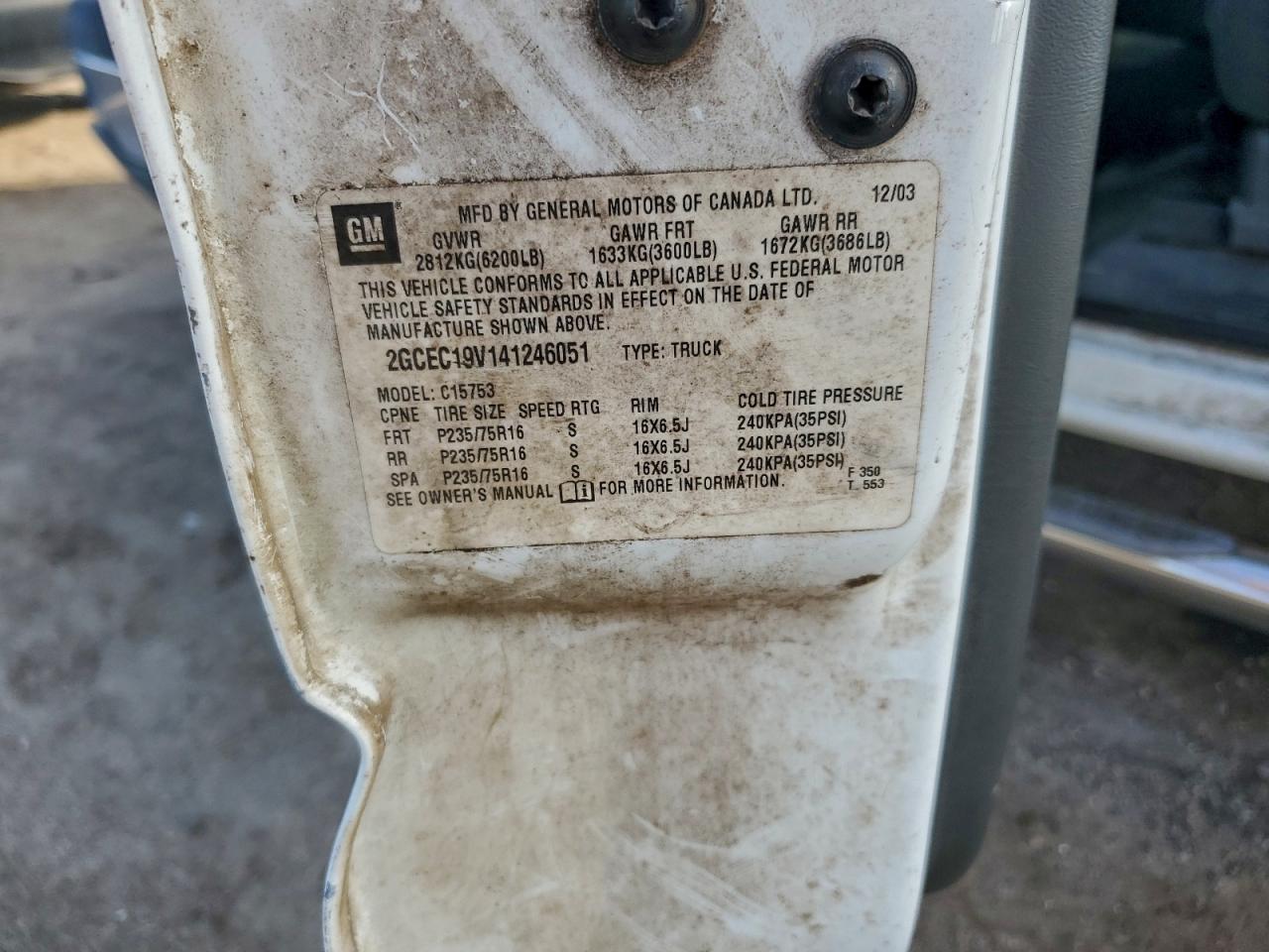 2004 Chevrolet Silverado C1500 VIN: 2GCEC19V141246051 Lot: 93891165