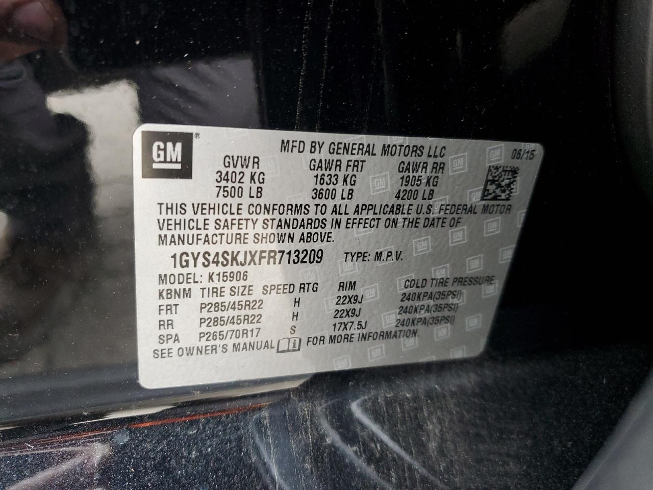 2015 Cadillac Escalade Esv Luxury VIN: 1GYS4SKJXFR713209 Lot: 92654225