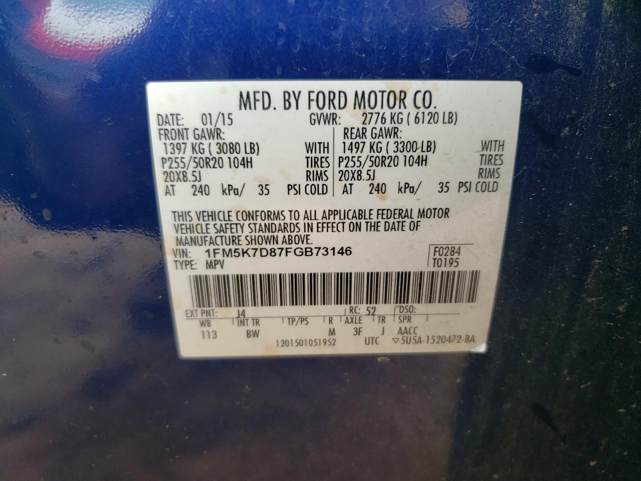 2015 Ford Explorer Xlt VIN: 1FM5K7D87FGB73146 Lot: 91382365