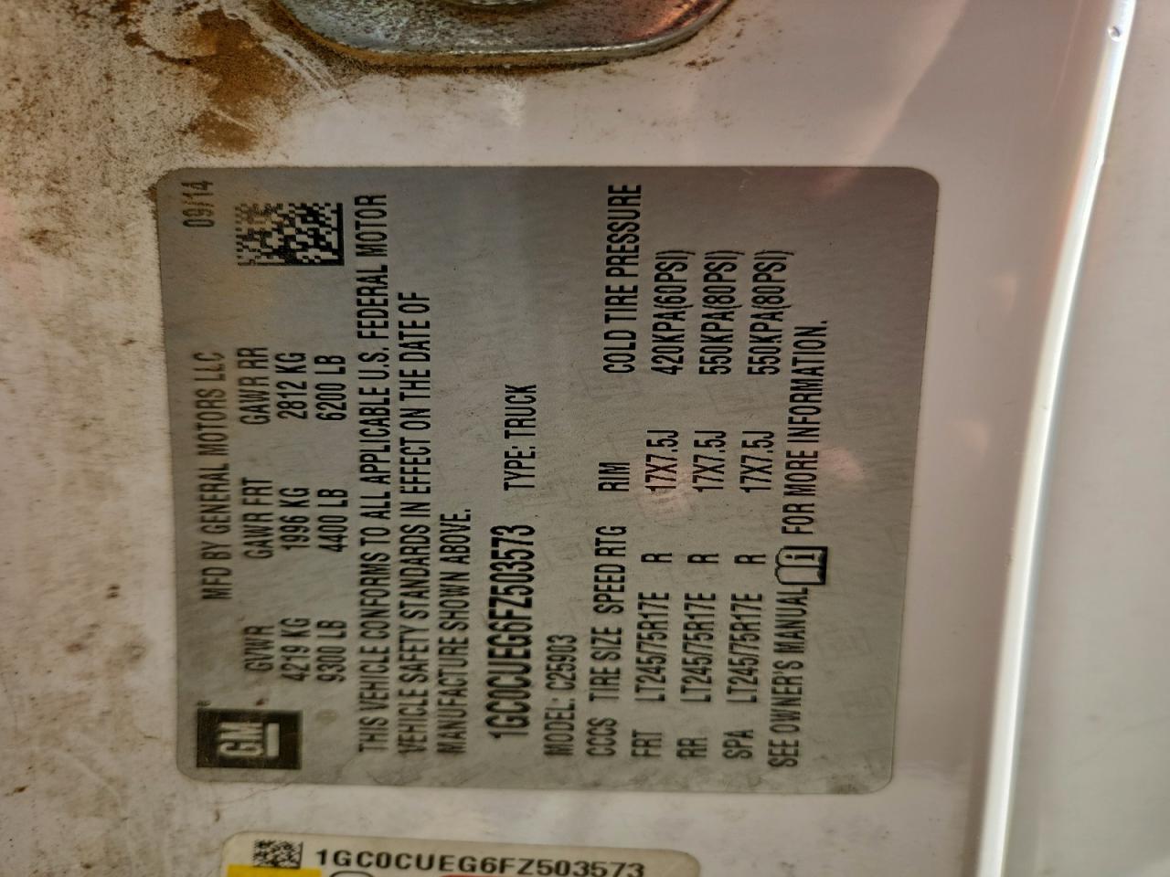 2015 Chevrolet Silverado C2500 Heavy Duty VIN: 1GC0CUEG6FZ503573 Lot: 94197385