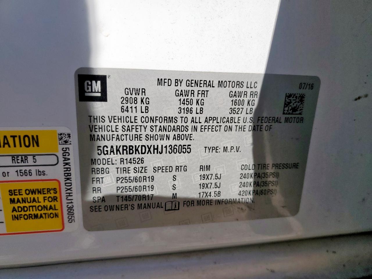 2017 Buick Enclave VIN: 5GAKRBKDXHJ136055 Lot: 91313295