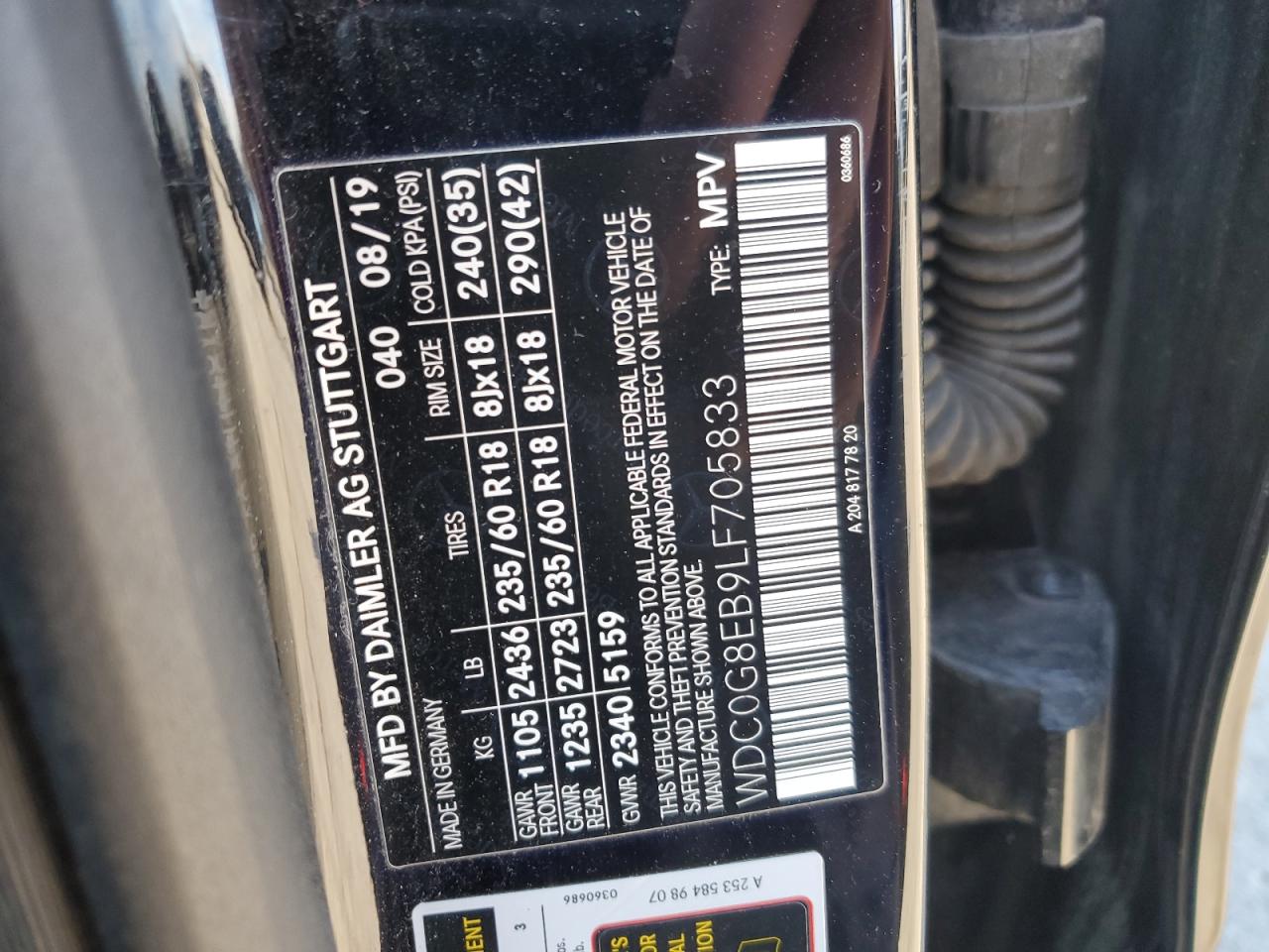 2020 Mercedes-Benz Glc 300 4Matic VIN: WDC0G8EB9LF705833 Lot: 92946965