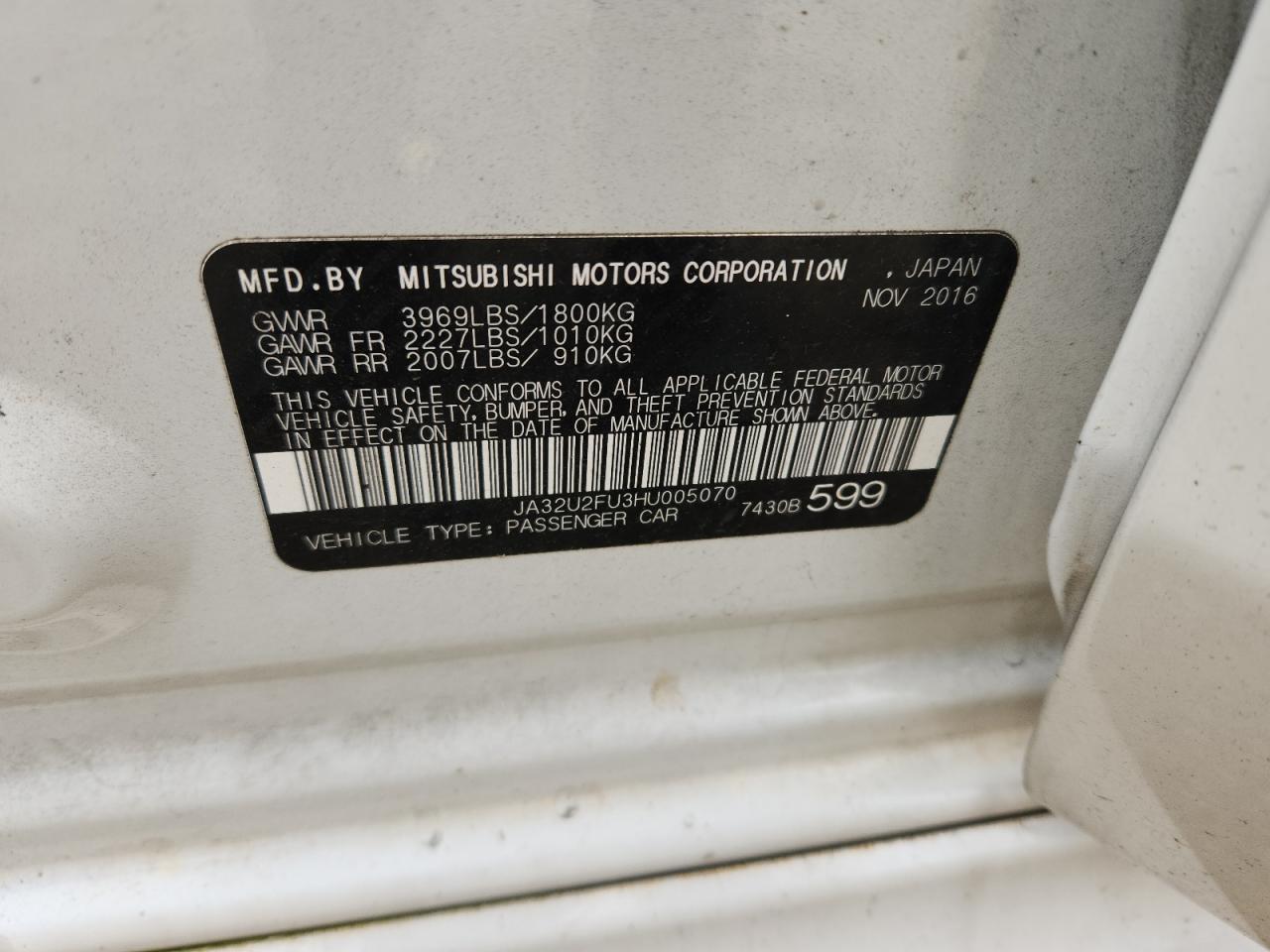 2017 Mitsubishi Lancer Es VIN: JA32U2FU3HU005070 Lot: 93882155