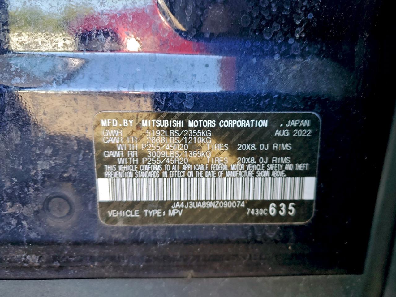 2022 Mitsubishi Outlander Se VIN: JA4J3UA89NZ090074 Lot: 94157035