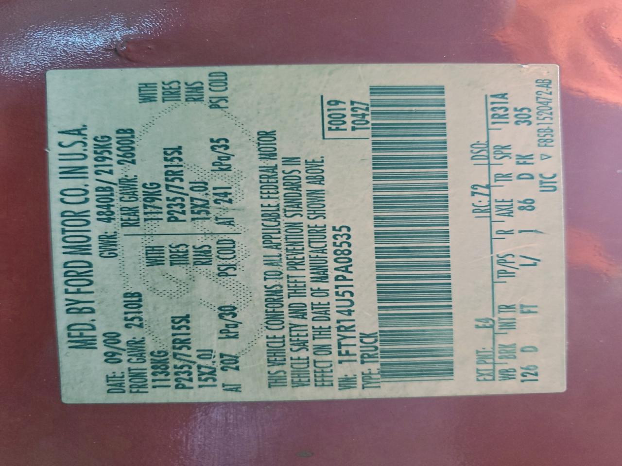 2001 Ford Ranger Super Cab VIN: 1FTYR14U51PA08535 Lot: 93875735