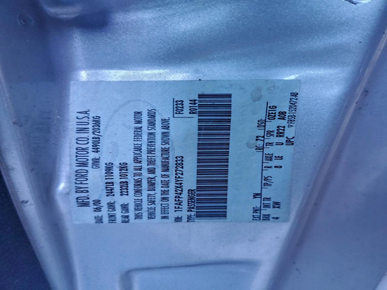 2000 Ford Mustang Gt VIN: 1FAFP42X4YF272833 Lot: 94467435